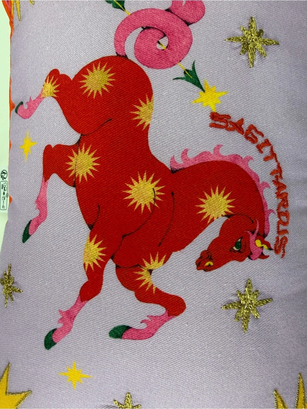 Lou Benesch Anthropologie Stargazer Zodiac Sagittarius Embroidered Mini Pillow